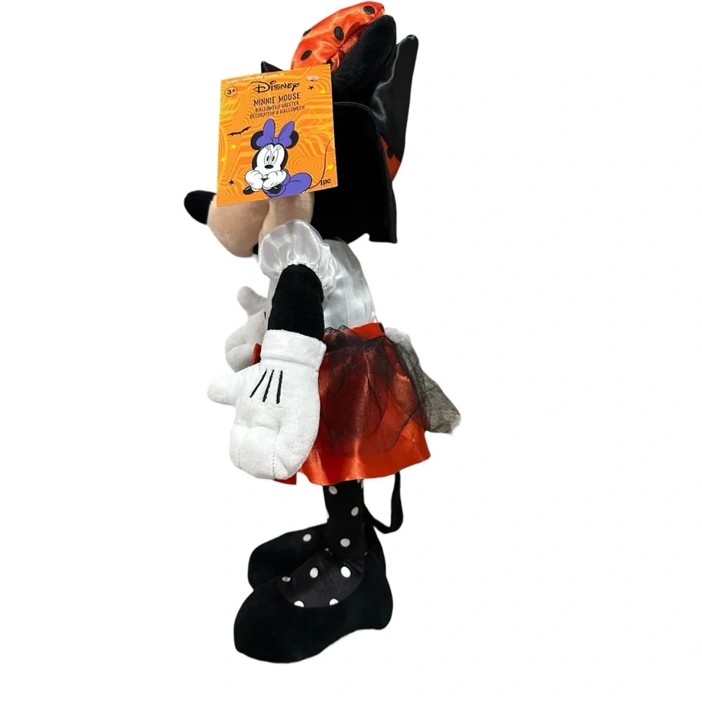 Disney Minnie Mouse Witch Halloween Greeter 21” Black, Orange, Polka Dot. New